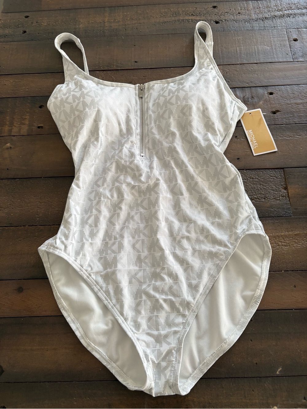 Michael Kors White One-Piece Swimsuit with Front Zip